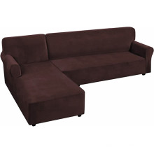 Capa de sofá secional elástica de veludo em forma de L para sofá de 4 lugares Capas extensíveis de lã para sofá